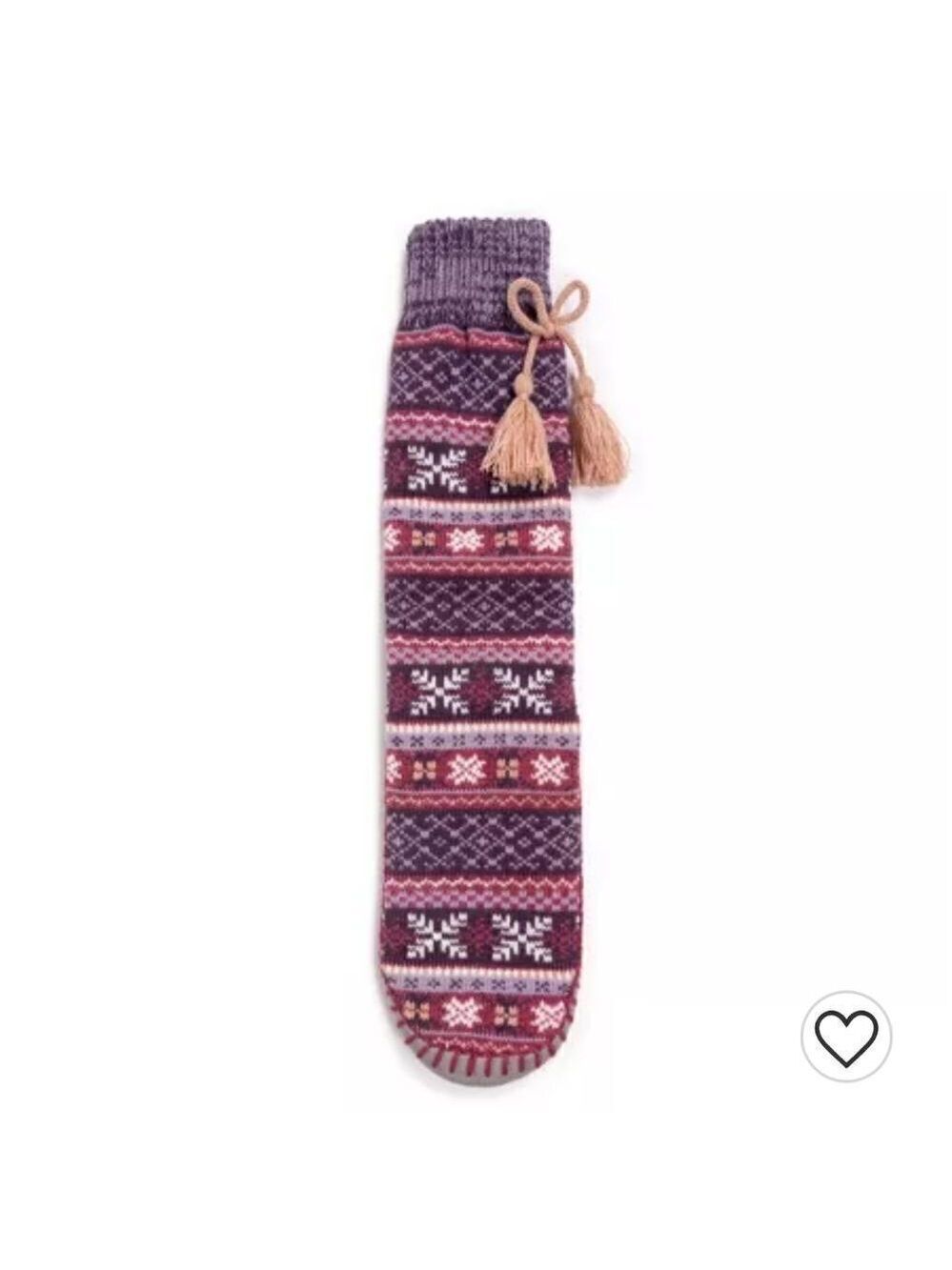 NIB Muk Luks Tassel Slipper Socks XL Berry Fair isle design with grey sole